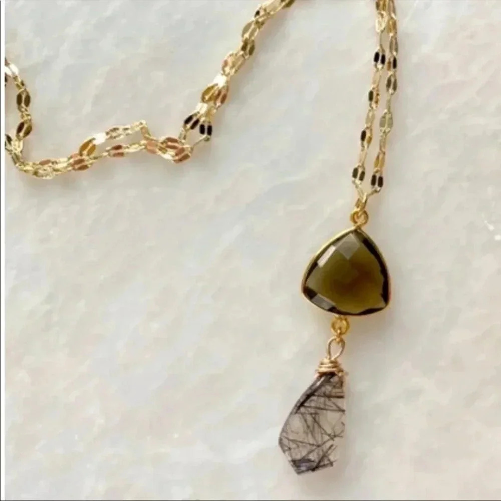 Chocolate Topaz & Rutile Quartz Pendant Necklace - Picture 3 of 9